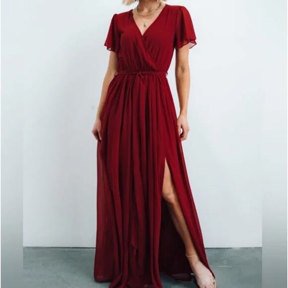 BALTIC BORN Kristina Maxi Dress Chiffon Burgundy Red Sz M NWT {KK5} - Picture 2 of 6